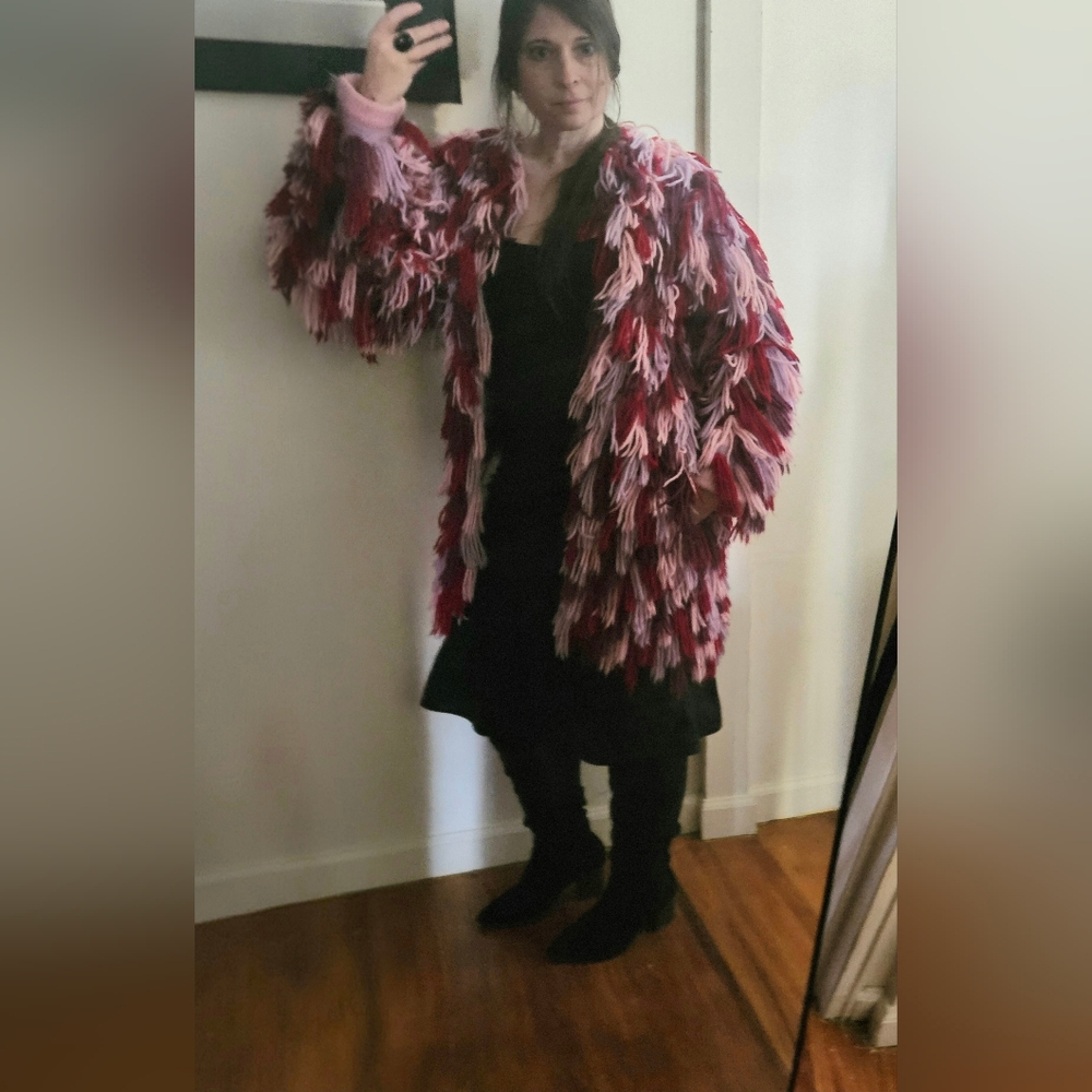 Happy Sheep fringe shaggy cardigan oversized jacket sweater long sleeves with po
